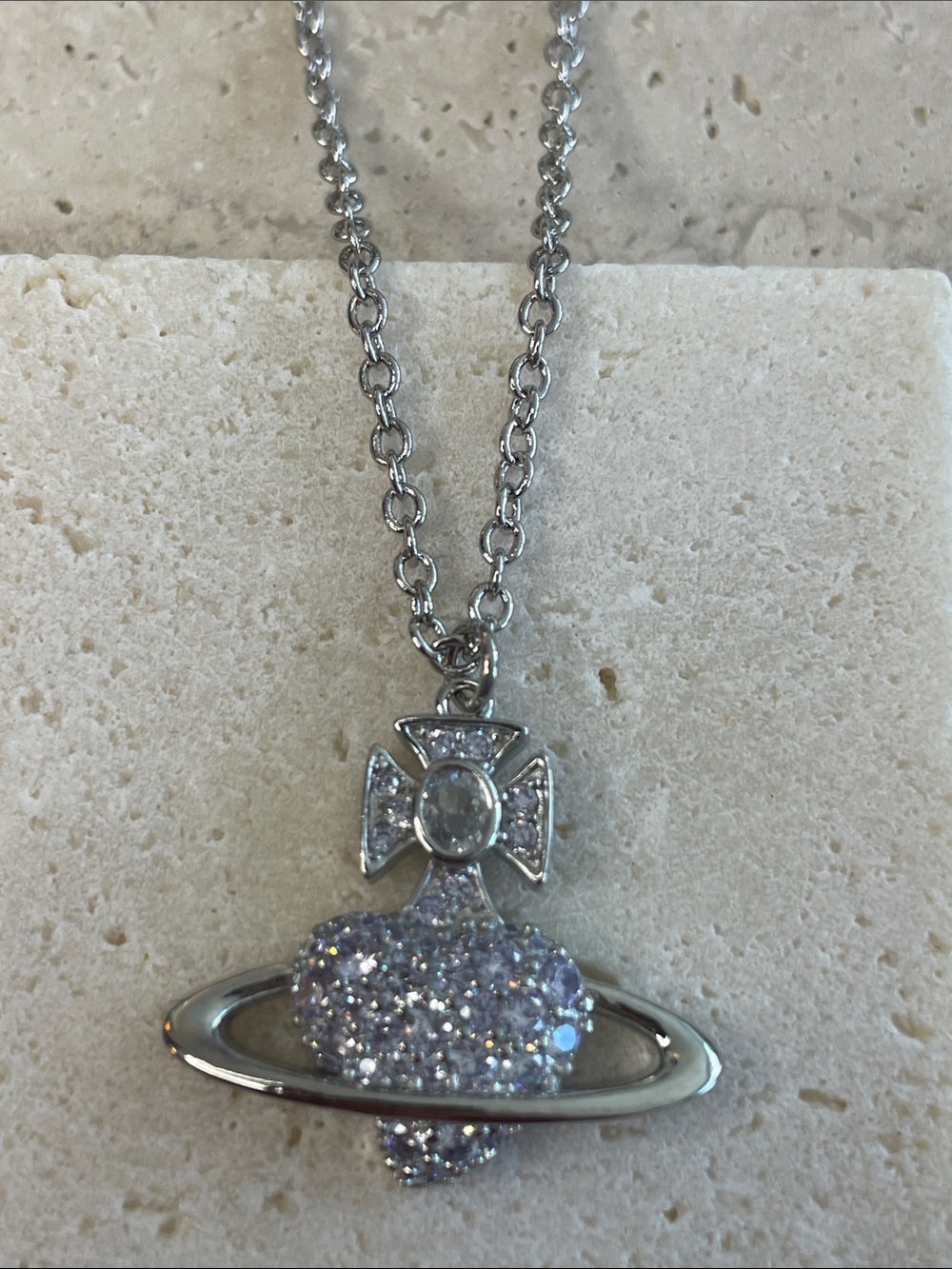Vivienne Westwood Silver-Tone Lavender Crystal Orb Pendant Necklace